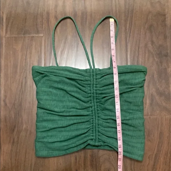 Anthropologie Green Ruched Spaghetti Strap Top - Picture 5 of 6
